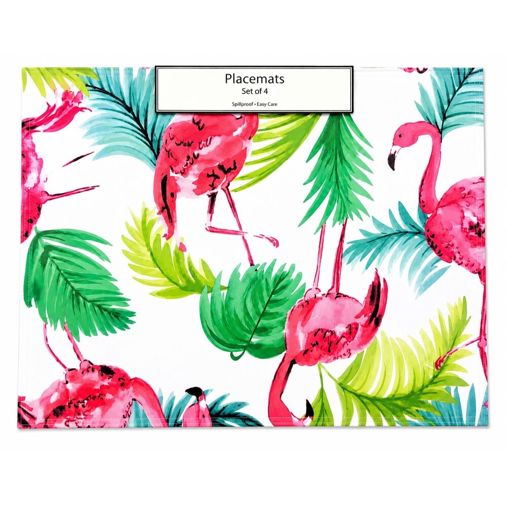 Nantucket Tropical Flamingo Placemats Set of 4 Indoor Outdoor 13x18 Spill Proof
